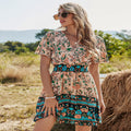 Women Summer Bohemian Print Dress Ladies V-Neck Beach Dress