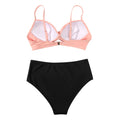 SUUKSESS Women Twist High Waisted Bikini Push Up Two Piece Swimsuits Sexy Bathing Suits (Pink Black, M)