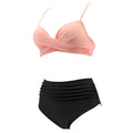 SUUKSESS Women Twist High Waisted Bikini Push Up Two Piece Swimsuits Sexy Bathing Suits (Pink Black, M)