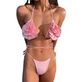 ljhnba Womens Neck Bikinis Set Straps Swimsuits High Cut Thong Knotting Swimwear Low Waist Lacing Bikinis Suit
