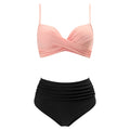 SUUKSESS Women Twist High Waisted Bikini Push Up Two Piece Swimsuits Sexy Bathing Suits (Pink Black, M)
