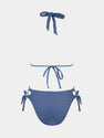 CUPSHE Women's Bikini Sets Two Piece Swimsuit Plunging Neck Halter Cheeky Bottom Low Rise Strappy Side Tie, M Steel Blue