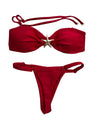 Milumia Women's 2 Piece Metal Starfish Cheeky Bikini Set Strapless Top and Thong Swimsuit Red Medium