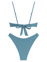 ZAFUL Swim Suits for Women 2025 High Cut Bikin Swimsuit String Two Piece Push Up Underwire Bathing Suit Teen Girl Cheeky Cut Out Lace Up Cute Swimwear Haze Blue M