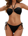 Zojuyozio Women Two Piece String Bikini Swimsuit Halter Tie Side Bathing Suits Cheeky Thong Bikini Set Black S