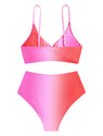 ZAFUL Women High Waisted Bikini Sets Two Piece Swimsuit Push Up Twist Front Ruched Bathing Suit Pink Gradient L