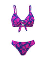 CUPSHE Women's Bikini Sets Two Piece Bathing Suits Floral Print Knot Bunny Tie, XS Blue/Magenta