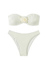 SHENHE Women's Strapless High Cut Bikini Set 3D Rosette Flower 2 Piece Bandeau Swimsuit Beige Small