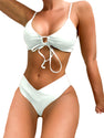 Meetall White High Cut Leg Rise Cute Cheeky Bikini Set Swimsuits for Women Sexy String Bathing Suits Two Piece Size XS