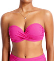 DOBREVA Women's Underwire Bandeau Bikini Top Sexy Strapless Bathing Suit Tops Halter Swimwear - Bra Sizes Hibiscus Purple 38DD