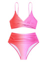 ZAFUL Women High Waisted Bikini Sets Two Piece Swimsuit Push Up Twist Front Ruched Bathing Suit Pink Gradient L