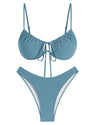 ZAFUL Swim Suits for Women 2025 High Cut Bikin Swimsuit String Two Piece Push Up Underwire Bathing Suit Teen Girl Cheeky Cut Out Lace Up Cute Swimwear Haze Blue M
