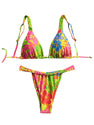 RoseSeek Women's 2 Piece Leopard Floral Bathing Suit Wireless Triangle Swimsuit High Waisted Bikini Sets Orange and Green Medium