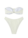 SHENHE Women's Strapless High Cut Bikini Set 3D Rosette Flower 2 Piece Bandeau Swimsuit Beige Small