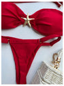 Milumia Women's 2 Piece Metal Starfish Cheeky Bikini Set Strapless Top and Thong Swimsuit Red Medium