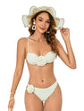 OYOANGLE Women's 2 Piece 3D Rose Bikini Swimsuit Spaghetti Strap High Waisted Bathing Suit Beachwear Beige White Large