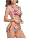 RELLECIGA Women Push Up Bikini Set Knot Front Underwire Swimsuits Low-Rise Bathing Suit(Colorful Flowers,Small)