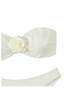 SHENHE Women's Strapless High Cut Bikini Set 3D Rosette Flower 2 Piece Bandeau Swimsuit Beige Small