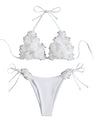 GORGLITTER Women's Appliques Triangle Bikini Set Halter Wireless Bra and Tie Side Thong Swimsuit Set White Small