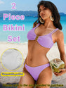 EHSUYAB Womens Sexy Two Piece Cheeky Bikini Sets, Scoop Neck Metal Ring Textured Bathing Suit High Cut Swimsuit Beach Outfits Lavender Small