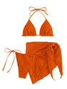 GORGLITTER Women's 3 Piece Swimsuits Halter Triangle String Bikini Set with Beach Skirt Swimwear Set Orange Medium