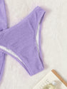 MakeMeChic Women's 3 Piece Bathing Suits Halter Ring Bikini Set with Cover Up Skirt Lilac Purple B XS