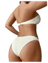 SHENHE Women's Strapless High Cut Bikini Set 3D Rosette Flower 2 Piece Bandeau Swimsuit Beige Small