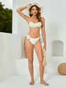 OYOANGLE Women's 2 Piece 3D Rose Bikini Swimsuit Spaghetti Strap High Waisted Bathing Suit Beachwear Beige White Large