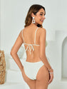 OYOANGLE Women's 2 Piece 3D Rose Bikini Swimsuit Spaghetti Strap High Waisted Bathing Suit Beachwear Beige White Large