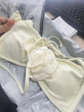 OYOANGLE Women's 2 Piece 3D Rose Bikini Swimsuit Spaghetti Strap High Waisted Bathing Suit Beachwear Beige White Large