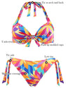 RELLECIGA Women Push Up Bikini Set Knot Front Underwire Swimsuits Low-Rise Bathing Suit(Colorful Flowers,Small)
