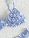 GORGLITTER Women's 2 Piece Swimsuits Floral High Waisted Bikini Sets Push Up Triangle Bathing Suits Blue and White Small