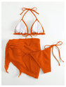GORGLITTER Women's 3 Piece Swimsuits Halter Triangle String Bikini Set with Beach Skirt Swimwear Set Orange Medium