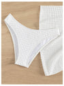 MakeMeChic Women's Bikini Sets Textured Ring Linked Bandeau Backless High Cut Swimsuit White Medium