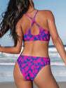 CUPSHE Women's Bikini Sets Two Piece Bathing Suits Floral Print Knot Bunny Tie, XS Blue/Magenta