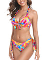 RELLECIGA Women Push Up Bikini Set Knot Front Underwire Swimsuits Low-Rise Bathing Suit(Colorful Flowers,Small)