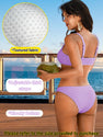 EHSUYAB Womens Sexy Two Piece Cheeky Bikini Sets, Scoop Neck Metal Ring Textured Bathing Suit High Cut Swimsuit Beach Outfits Lavender Small