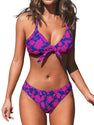 CUPSHE Women's Bikini Sets Two Piece Bathing Suits Floral Print Knot Bunny Tie, XS Blue/Magenta