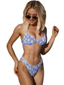 GORGLITTER Women's 2 Piece Swimsuits Floral High Waisted Bikini Sets Push Up Triangle Bathing Suits Blue and White Small