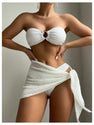 MakeMeChic Women's Bikini Sets Textured Ring Linked Bandeau Backless High Cut Swimsuit White Medium