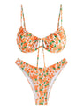 ZAFUL Women High Cut Bikini Sets String Sexy Swimsuits Two Piece Underwire Bathing Suit Brazilian Cheeky Cut Out Cute Swimwear Orange Flower M