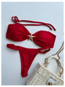 Milumia Women's 2 Piece Metal Starfish Cheeky Bikini Set Strapless Top and Thong Swimsuit Red Medium