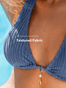 CUPSHE Women's Bikini Sets Two Piece Swimsuit Plunging Neck Halter Cheeky Bottom Low Rise Strappy Side Tie, M Steel Blue