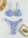GORGLITTER Women's 2 Piece Swimsuits Floral High Waisted Bikini Sets Push Up Triangle Bathing Suits Blue and White Small