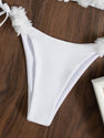 GORGLITTER Women's Appliques Triangle Bikini Set Halter Wireless Bra and Tie Side Thong Swimsuit Set White Small