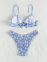 GORGLITTER Women's 2 Piece Swimsuits Floral High Waisted Bikini Sets Push Up Triangle Bathing Suits Blue and White Small