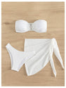 MakeMeChic Women's Bikini Sets Textured Ring Linked Bandeau Backless High Cut Swimsuit White Medium
