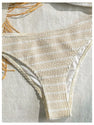 GORGLITTER Women's 2 Piece Strapless Swimsuit Striped Bandeau High Waisted Thong Bikini Set Bathing Suit Khaki Striped Small