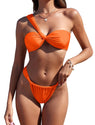ZAFUL Women's One Shoulder Bikini Twisted Ruched High Cut Bandeau Bikini Set Two Piece Swimsuit (1-Orange, S)