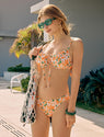 ZAFUL Women High Cut Bikini Sets String Sexy Swimsuits Two Piece Underwire Bathing Suit Brazilian Cheeky Cut Out Cute Swimwear Orange Flower M
